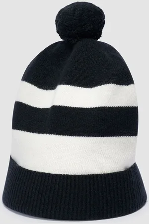 REPEAT cashmere Muts met strepen en pompom van cashmere melange