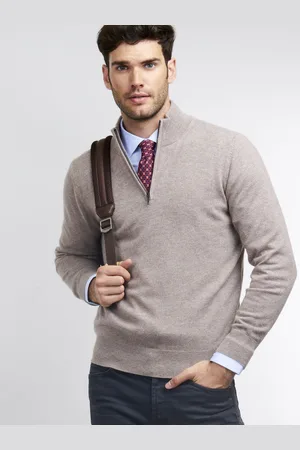 REPEAT cashmere Heren-trui met opstaande kraag en rits