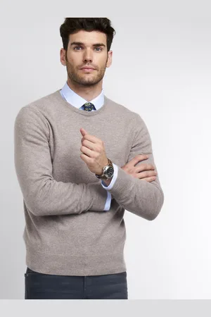 REPEAT cashmere Basic heren-trui met ronde hals