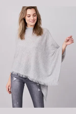 REPEAT cashmere Organisch cashmere poncho met franjes