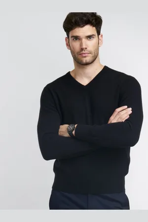 REPEAT cashmere Basic heren-trui met V-hals