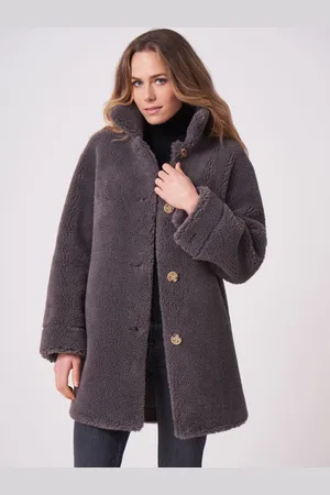 REPEAT cashmere Omkeerbare wollen teddy jas van vegan leer