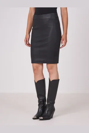 REPEAT cashmere Leren kokerrok
