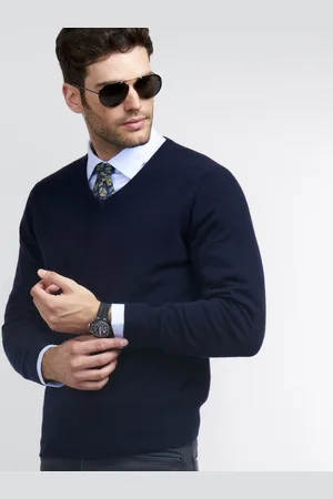 REPEAT cashmere Basic heren-trui met V-hals