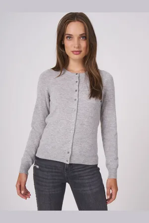 REPEAT cashmere Basic cashmere cardigan met ronde hals