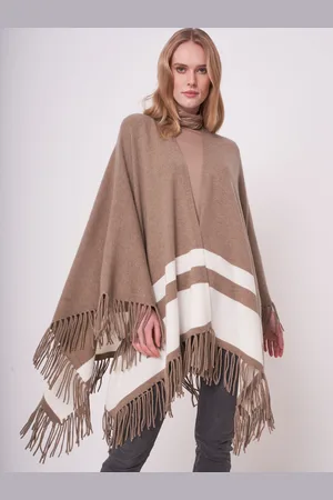 REPEAT cashmere Cape met strepen en franje van cashmere melange