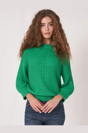 REPEAT cashmere Grof gebreide trui met korte pofmouwen