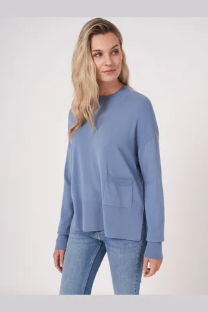 REPEAT cashmere Fijn gebreide trui met voorzak