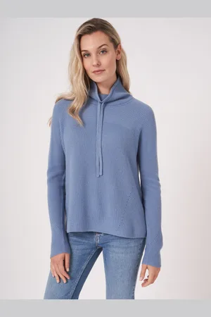 REPEAT cashmere A-lijn gebreide trui met opstaande kraag