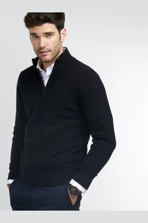 REPEAT cashmere Heren-trui met opstaande kraag en rits