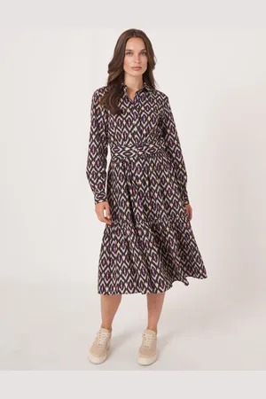 REPEAT cashmere Katoenen overhemdjurk met ikat print