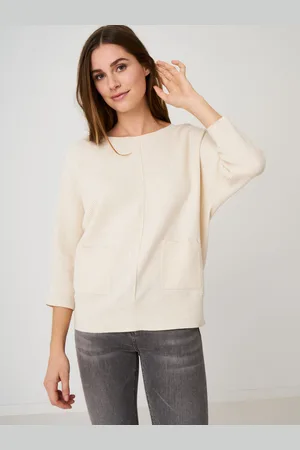 REPEAT cashmere Fijne gebreide trui in wafeltextuur met zakken