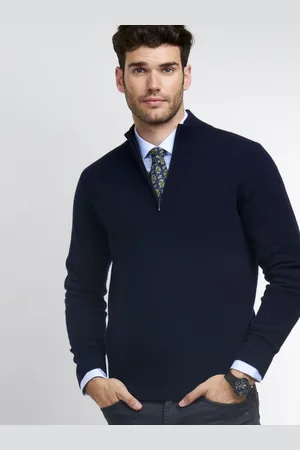 REPEAT cashmere Heren-trui met opstaande kraag en rits