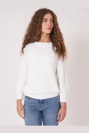 REPEAT cashmere Grof gebreide trui met korte pofmouwen