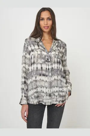REPEAT cashmere Tie dye zijden blouse met reverskraag
