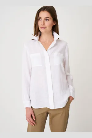 REPEAT cashmere Basic linnen blouse met borstzakken