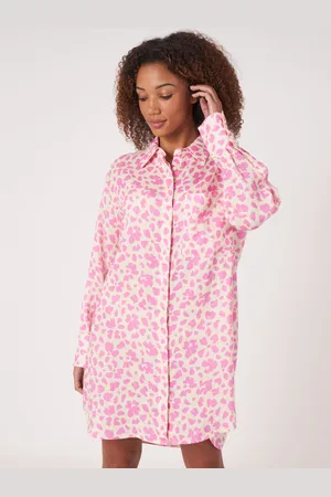 REPEAT cashmere Overhemdjurk met bloemenprint
