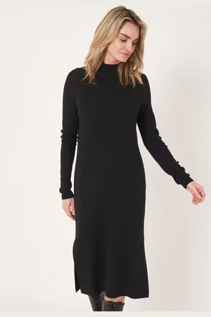 REPEAT cashmere Superfijn gebreide jurk met opstaande kraag