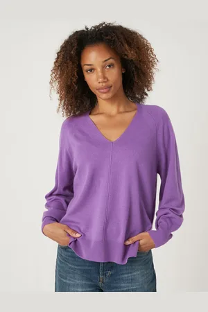 REPEAT cashmere Fijn gebreide V-hals trui met zijsplitten
