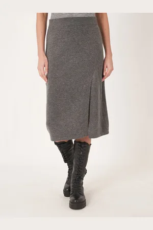 REPEAT cashmere Fijn gebreide cashmere rok met split