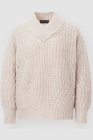 REPEAT cashmere Grof gebreide trui met sjaalkraag van cashmere-zijde mix