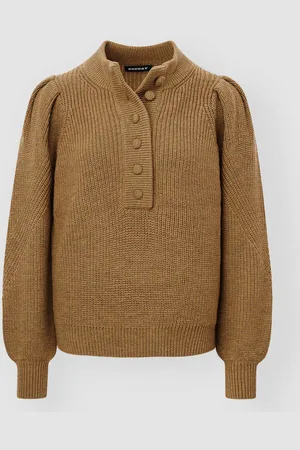 REPEAT cashmere Grof gebreide ribtrui met pofmouwen