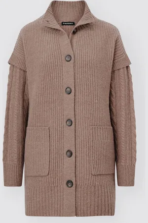 REPEAT cashmere Lamswollen cardigan met opstaande kraag