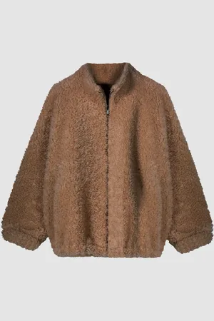 REPEAT cashmere Omkeerbare jas van teddy wol met dubbele rits
