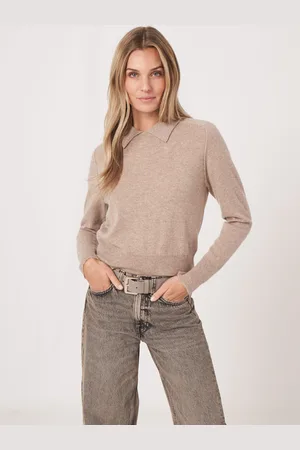 REPEAT cashmere Fijn gebreide cashmere trui met polokraag