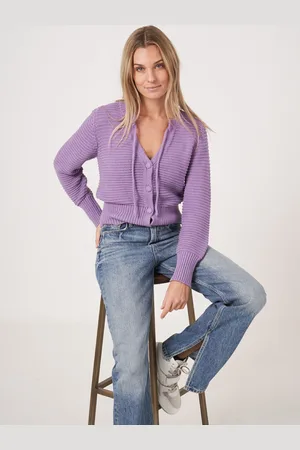 REPEAT cashmere Katoenen gebreid vest met strikkoord