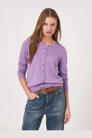 REPEAT cashmere Basic fijn gebreid cardigan in katoenmix