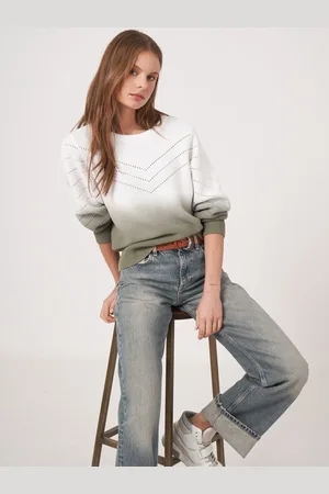 REPEAT cashmere Gebreide katoenen trui met dip dye print en pointelle details