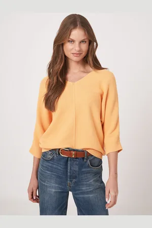 REPEAT cashmere Katoenen gebreide V-hals trui met structuur