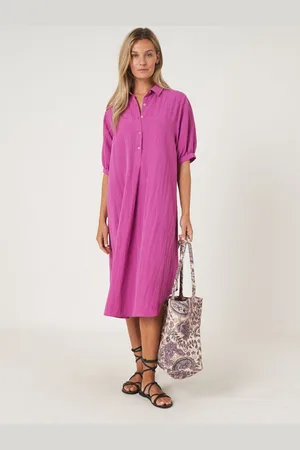 REPEAT cashmere Overhemdjurk met korte pofmouwen en ceintuur