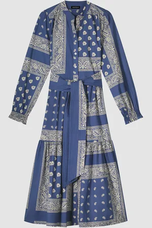 REPEAT cashmere Bandana print jurk met riem