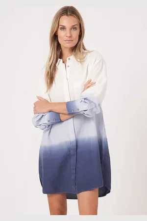REPEAT cashmere Overhemdjurk van linnenmix met dip dye print