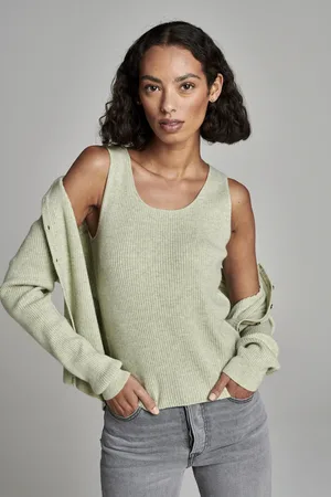 REPEAT cashmere Cashmere tank top met fijngebreid ribpatroon