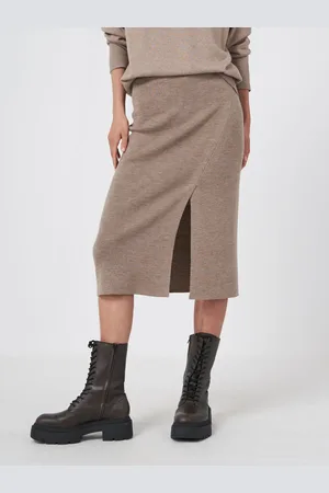 REPEAT cashmere Merino wollen rok met split aan de voorkant