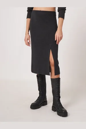 REPEAT cashmere Merino wollen rok met split aan de voorkant