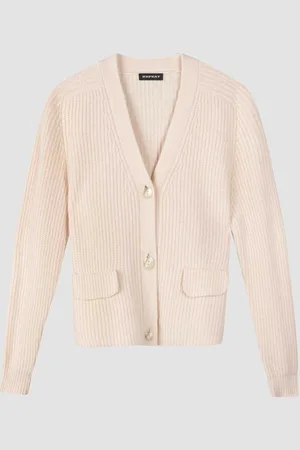 REPEAT cashmere Korte ribgebreide cardigan van Italiaanse wol