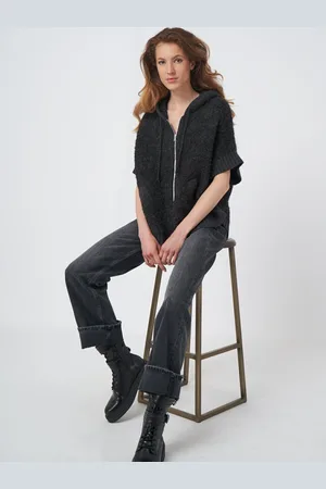 REPEAT cashmere Poncho met capuchon en rits van alpaca wolmix