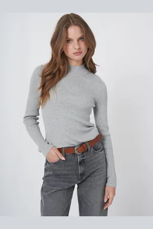REPEAT cashmere Fijn ribgebreide coltrui van katoenmelange