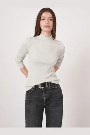 REPEAT cashmere Fijn ribgebreide coltrui van katoenmelange