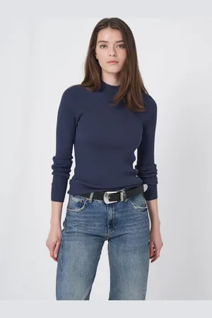 REPEAT cashmere Fijn ribgebreide coltrui van katoenmelange