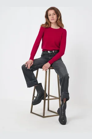 REPEAT cashmere Fijn gebreide cashmere trui met ronde hals