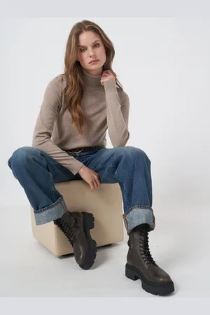 REPEAT cashmere Fijn gebreide trui met rolkraag van katoenmelange