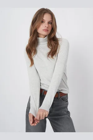 REPEAT cashmere Fijn gebreide trui met rolkraag van katoenmelange