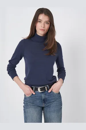 REPEAT cashmere Fijn gebreide trui met rolkraag van katoenmelange