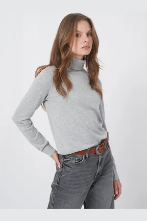 REPEAT cashmere Fijn gebreide trui met rolkraag van katoenmelange