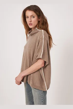 REPEAT cashmere Poncho met gehaakte details en kabelpatroon van cashmere mix